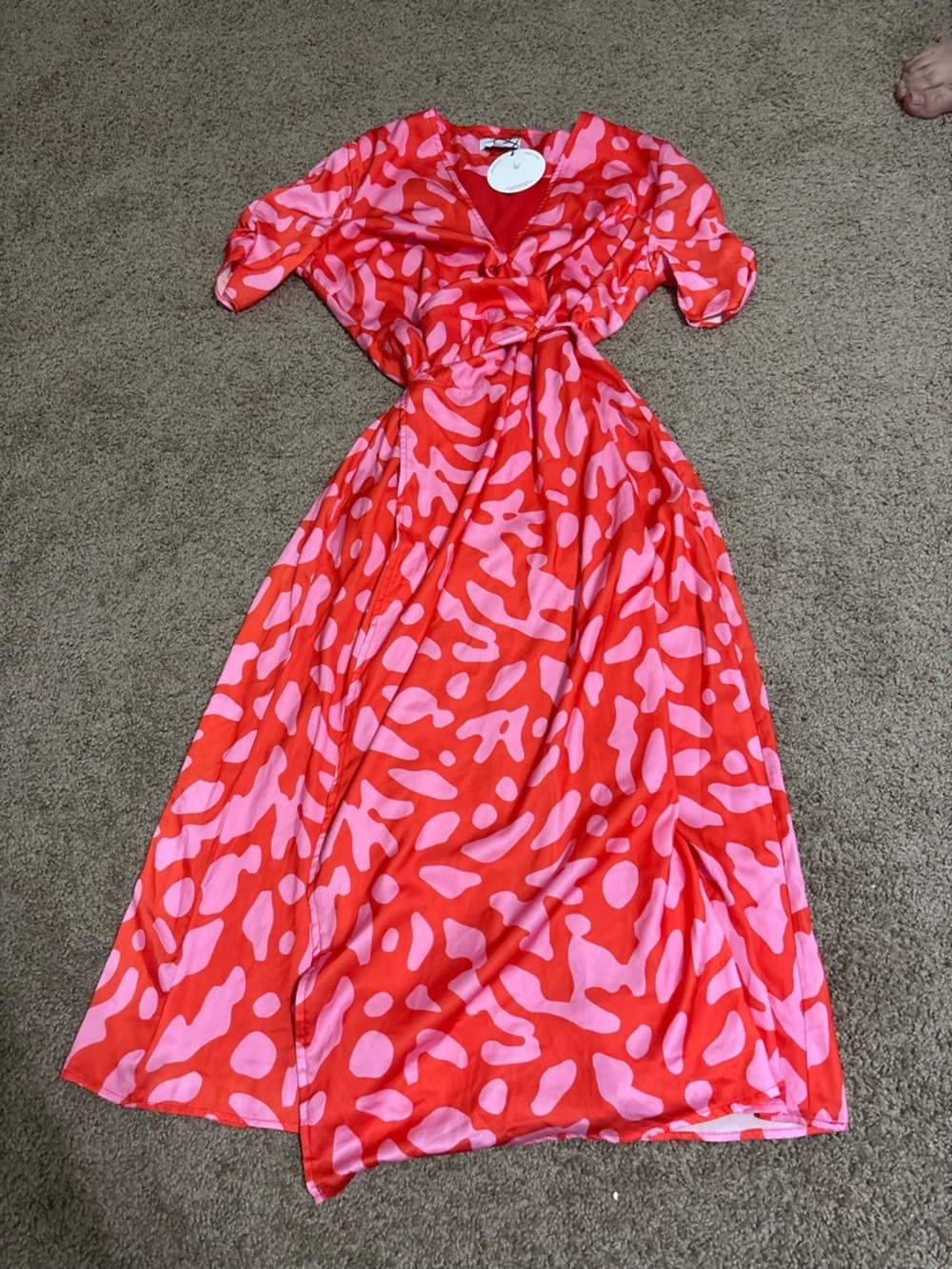 Lost + Wander Coral and Pink Wrap Midi Dress Size Large - Picture 3 of 7